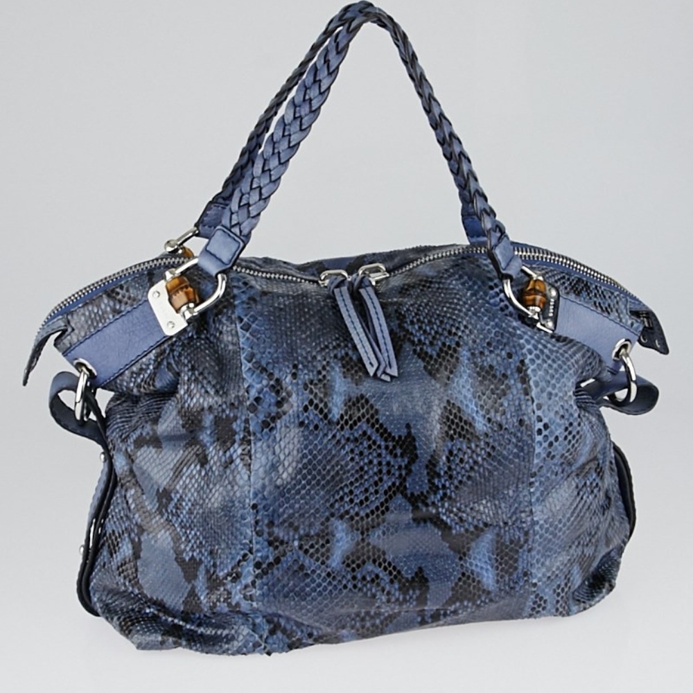 Authentic Gucci Blue Python Large Shoulder Bag - image 1